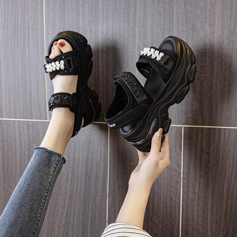 Women’s Black Rhinestone Platform Sandals